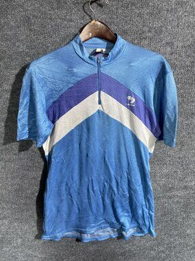 Vintage Kucharik Cycling Jersey Mens XL Blue Chevron Short Sleeve 1/4 Zip USA